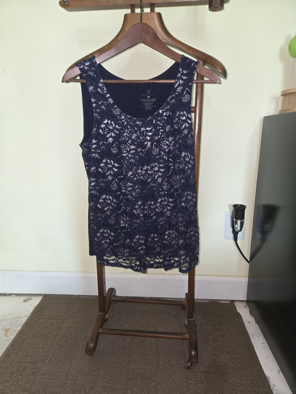 New York & Company Navy Lace Overlay Camisole